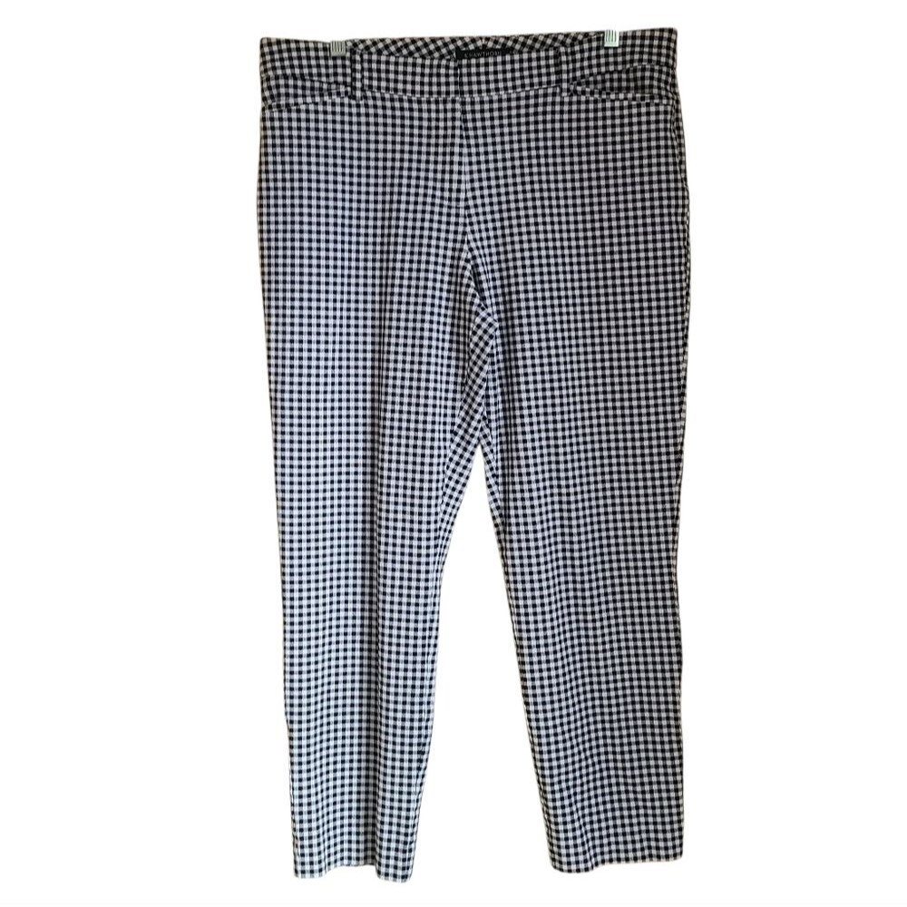 41 hawthorn gingham print tailored ankle pants black white check size 12